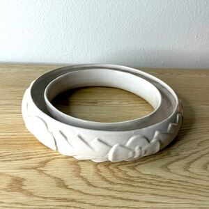 Frankoma Floral Wedding Ring Clay Pottery Glazed White Flower Vase Decor Vintage